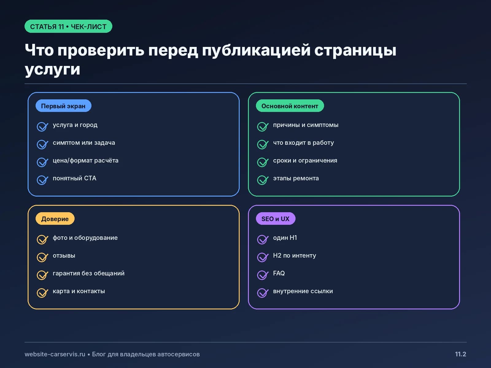 Чек-лист страницы услуги автосервиса